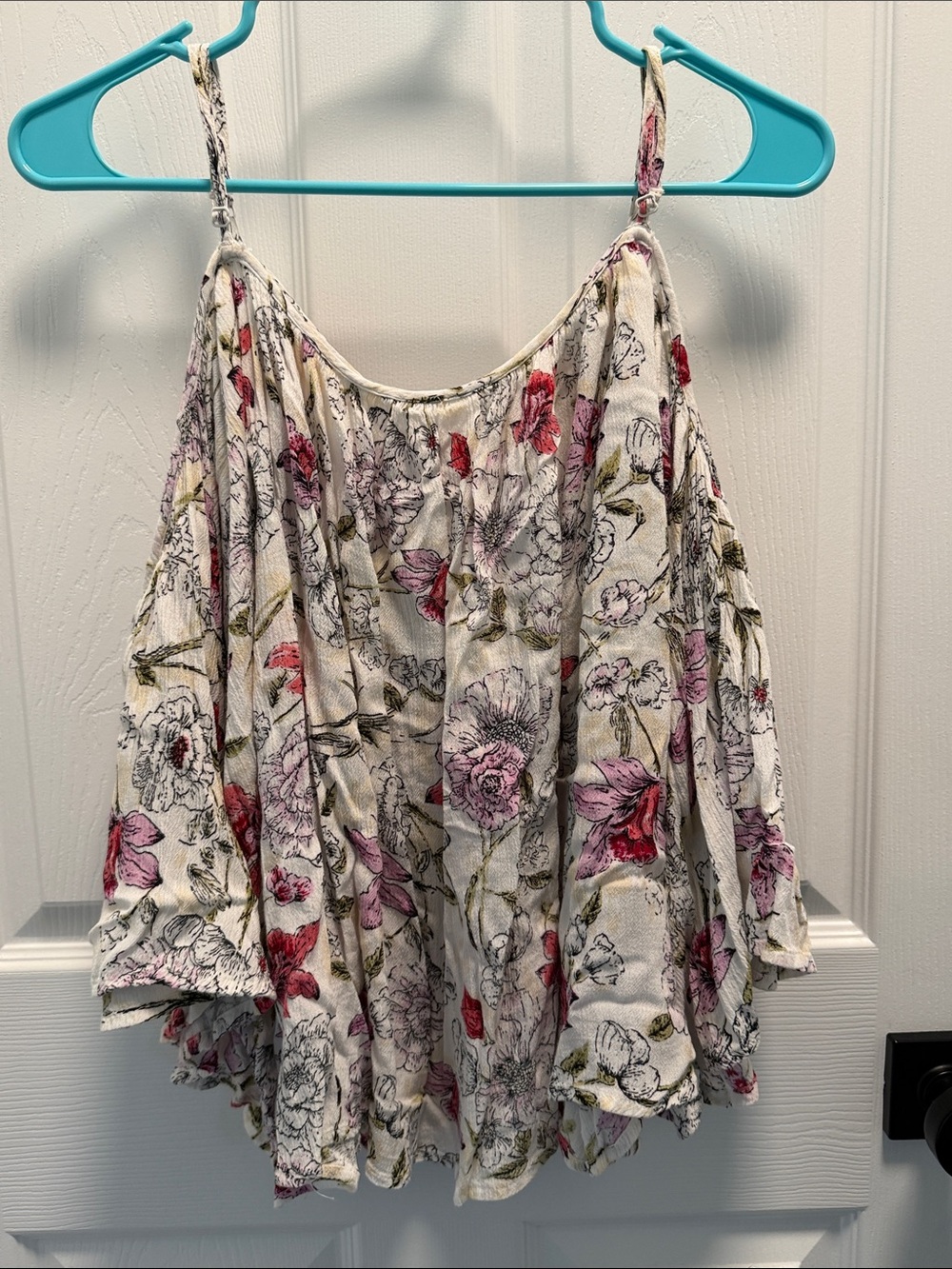 Billabong Cream Floral Off-Shoulder Tunic with Pink & Green Accents